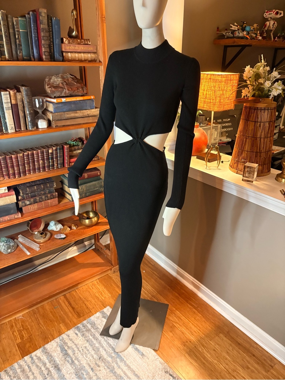 Torn by Ronny Kobo Black Long-Sleeve Twist Cutout Knit Dress